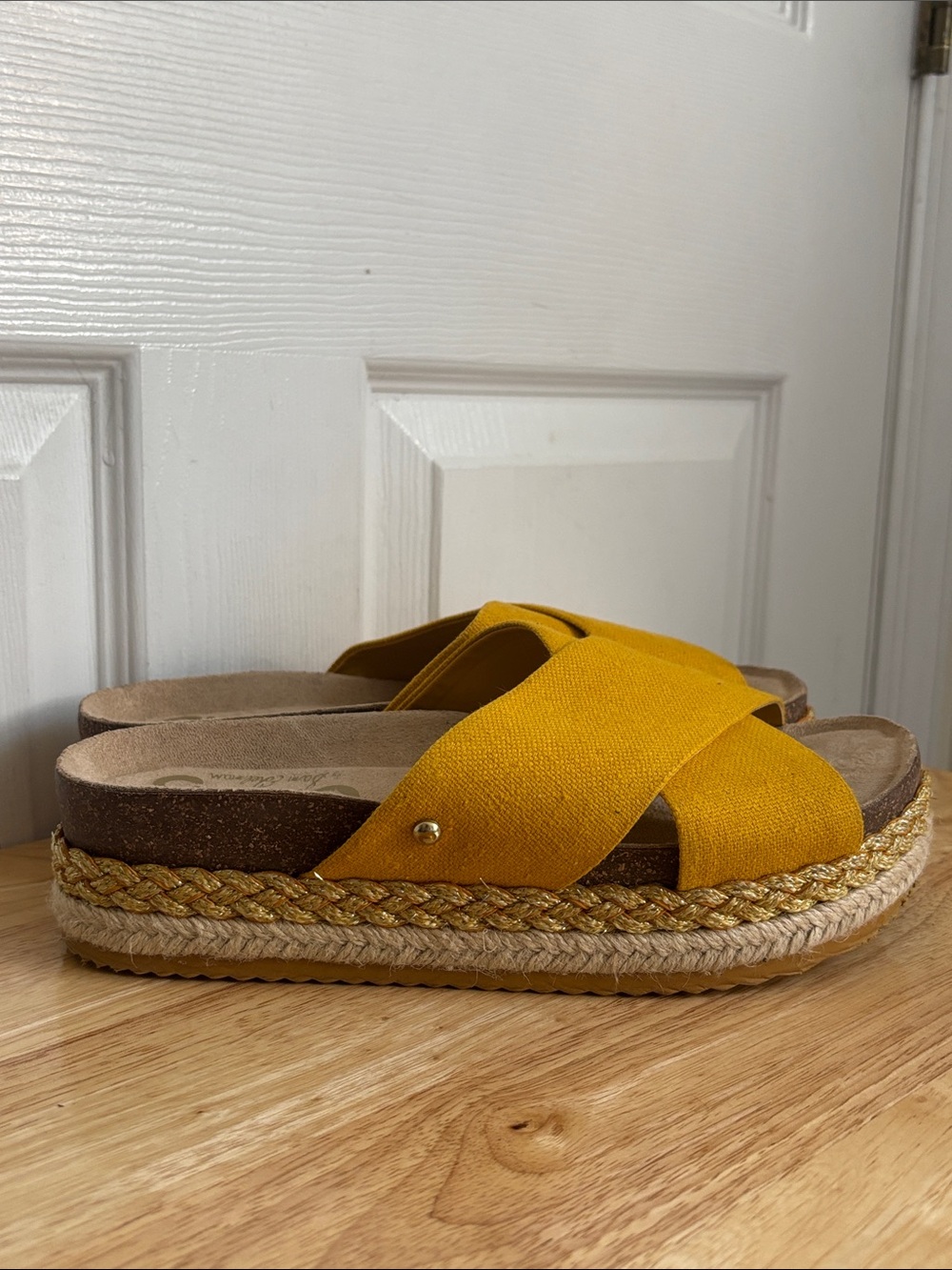 Circus Sam Edelman Mustard Yellow Cross-Band Platform Slide Espadrille Sandals 8